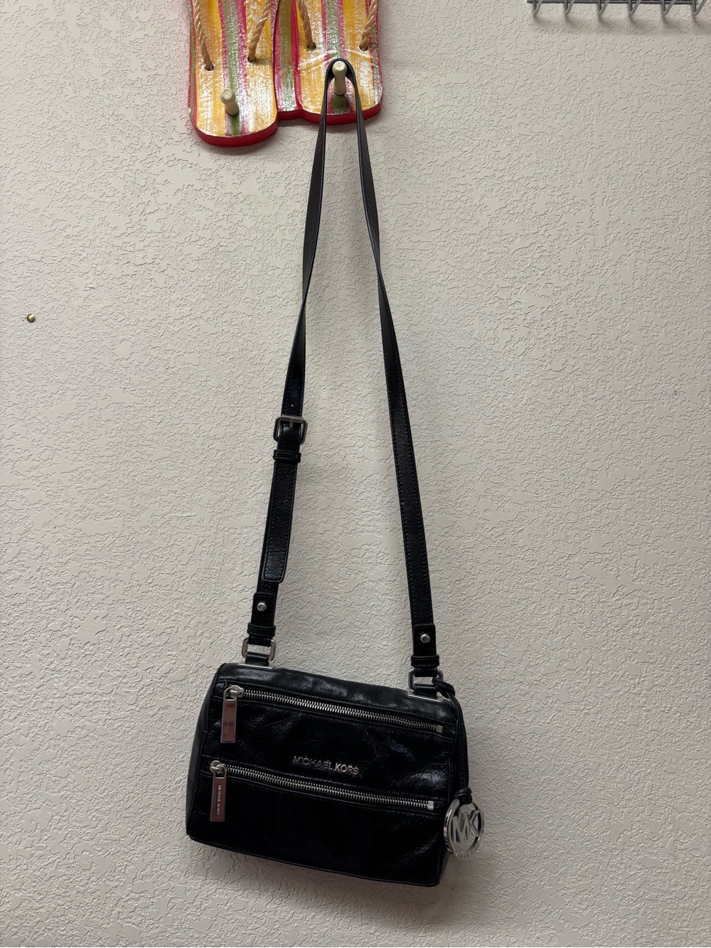 Michael Kors Black Leather Crossbody with Double Zip Pockets